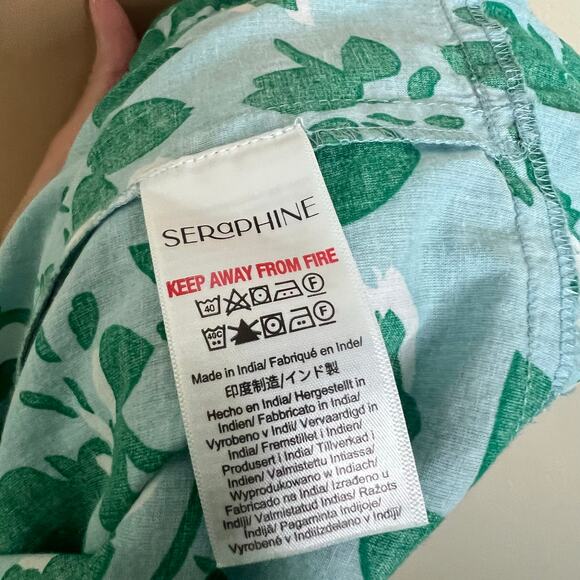 Seraphine Gianna Maternity Dress w Pockets 6 Tiered Blue Green Smocked Midi Tie - Picture 10 of 13